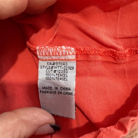 Velvet Heart coral red tencel tie front short sleeve size XL button detail shirt - Picture 5 of 9
